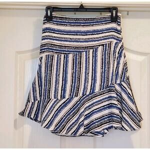 Ann Taylor LOFT Size 12 Blue White Black Gray Stripe Zip Ruffle Flared Skirt